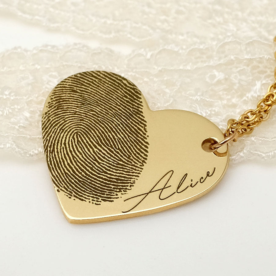 Custom Fingerprint Heart Titanium Pendant Necklace
