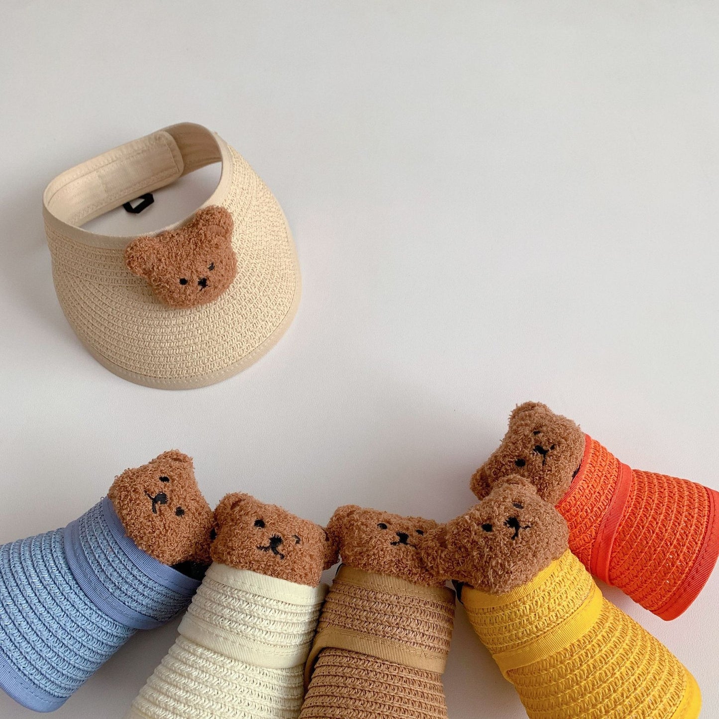 Cute Bear Summer Sun Hats for Kids (Unisex, Collapsible)