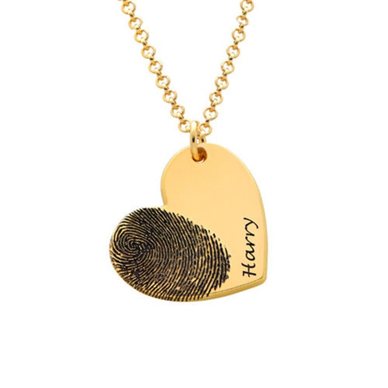 Custom Fingerprint Heart Titanium Pendant Necklace