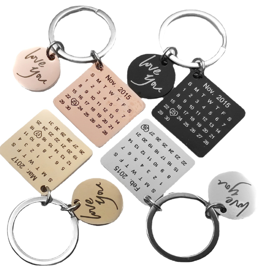 Personalized Calendar Keychain with Custom Date & Name