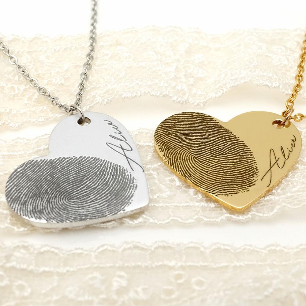 Custom Fingerprint Heart Titanium Pendant Necklace