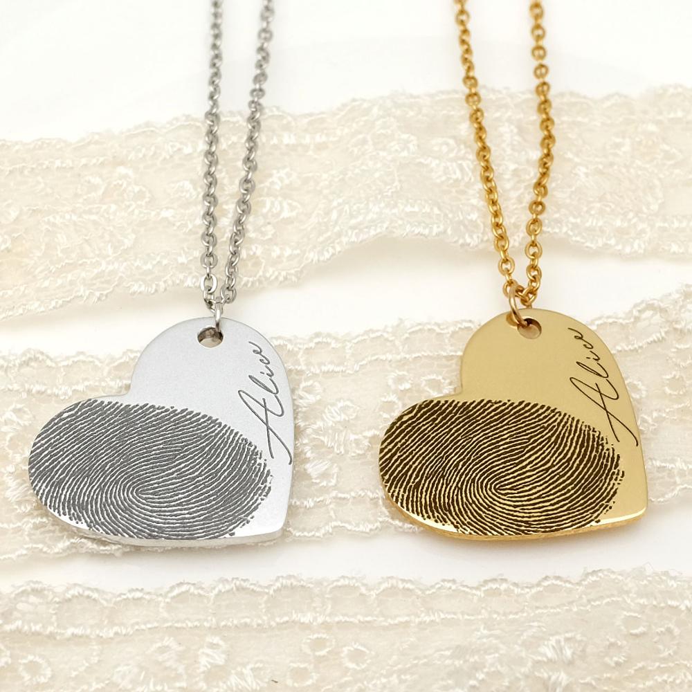 Custom Fingerprint Heart Titanium Pendant Necklace