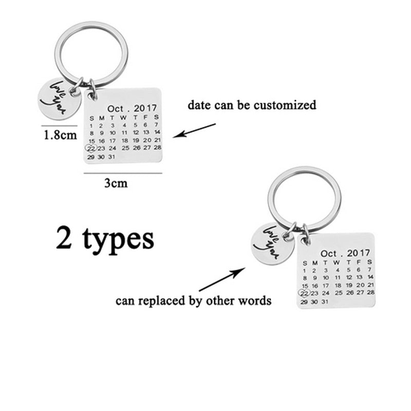 Personalized Calendar Keychain with Custom Date & Name