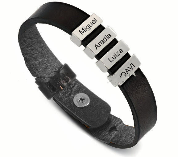 Men's Leather Personalized Name Bracelet