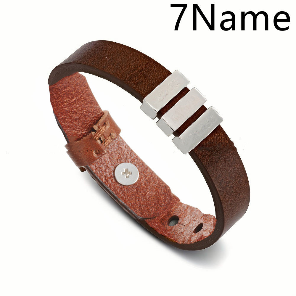 Men's Leather Personalized Name Bracelet