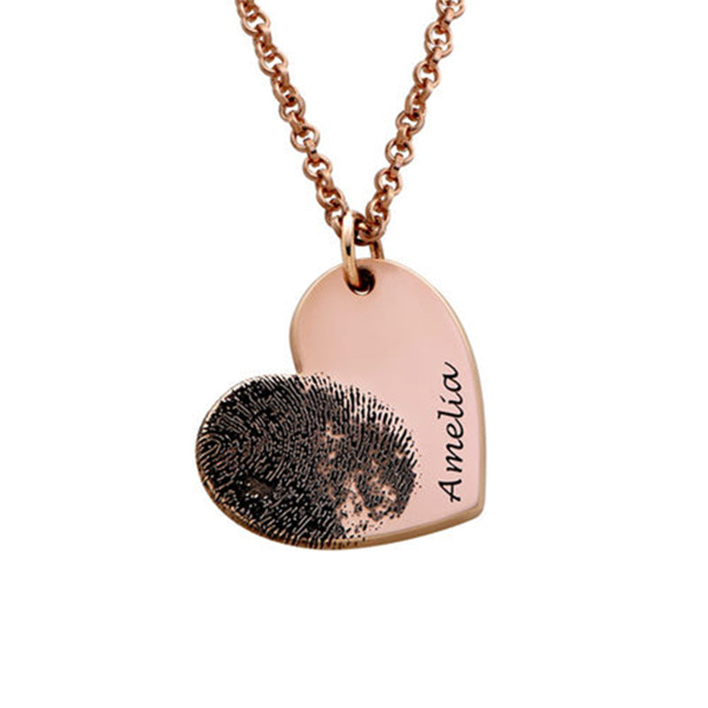 Custom Fingerprint Heart Titanium Pendant Necklace