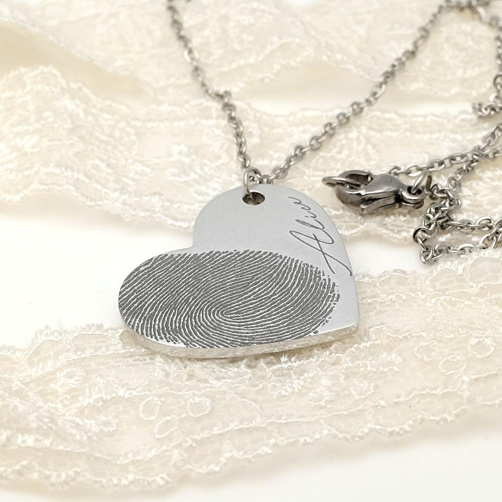 Custom Fingerprint Heart Titanium Pendant Necklace