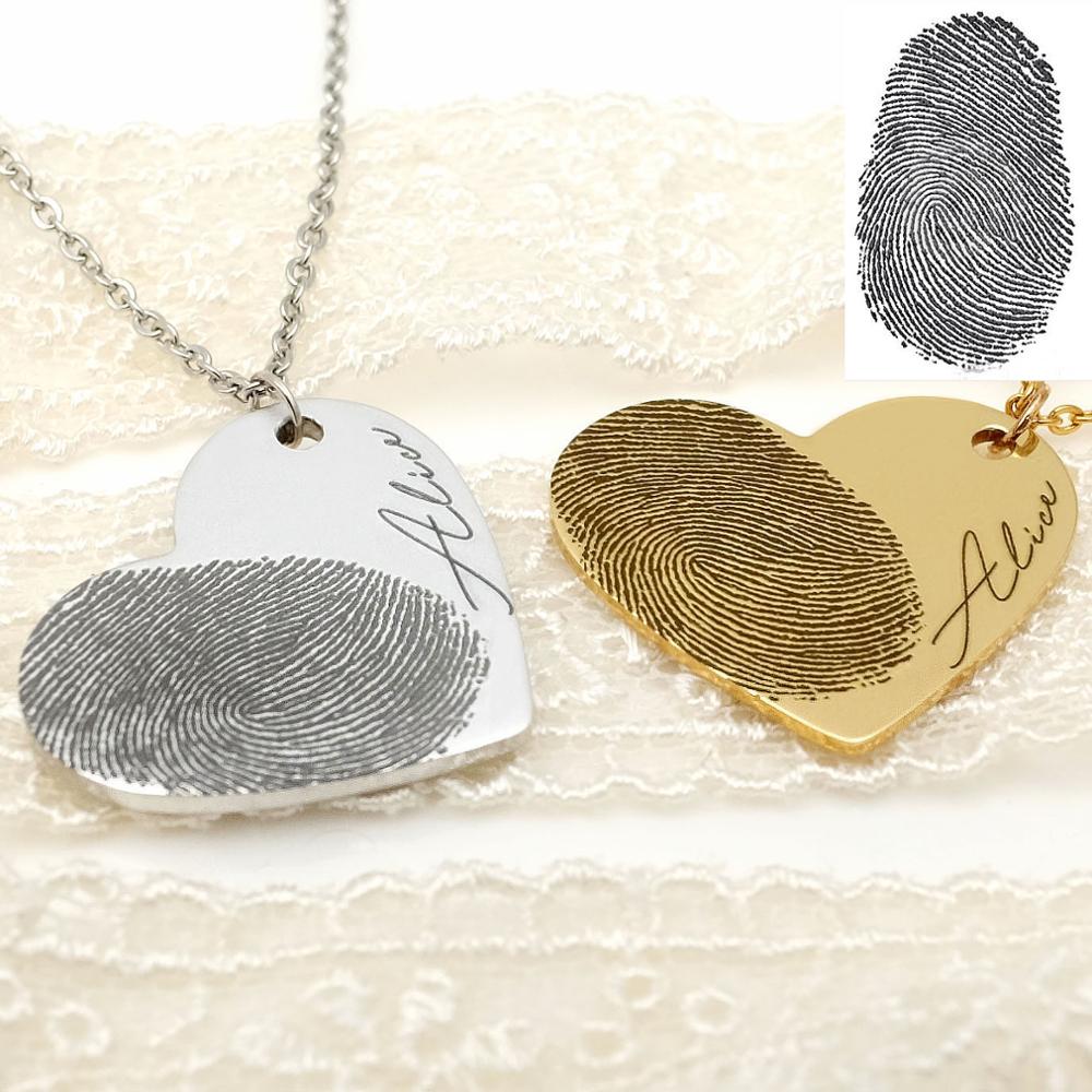 Custom Fingerprint Heart Titanium Pendant Necklace