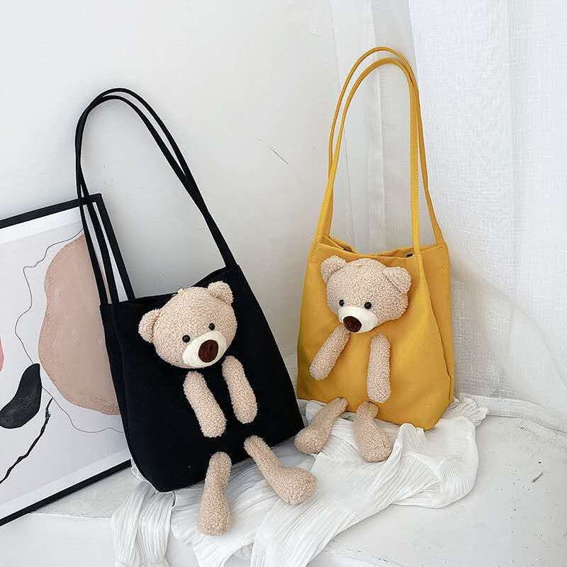 Trendy Cute Bear Shoulder Bag - Large Capacity Canvas