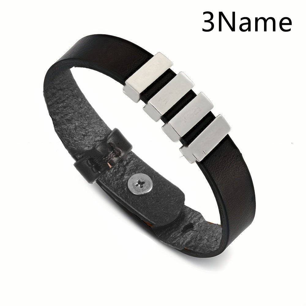 Men's Leather Personalized Name Bracelet