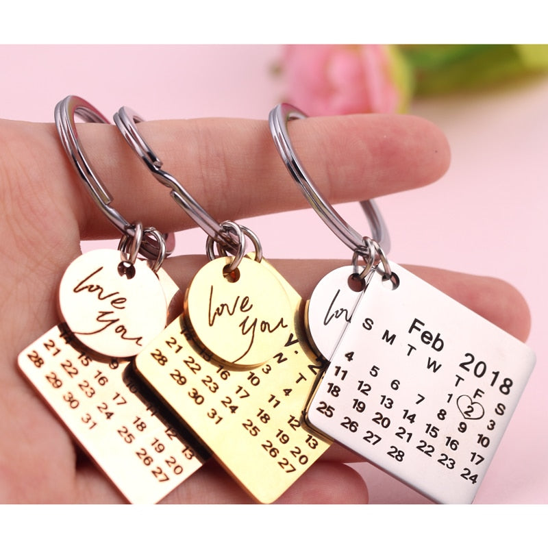 Personalized Calendar Keychain with Custom Date & Name