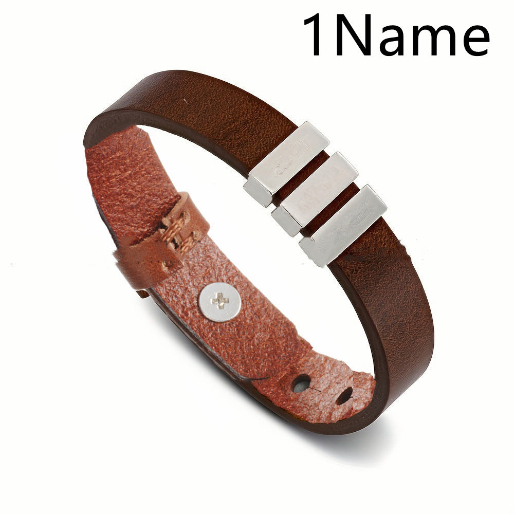 Men's Leather Personalized Name Bracelet