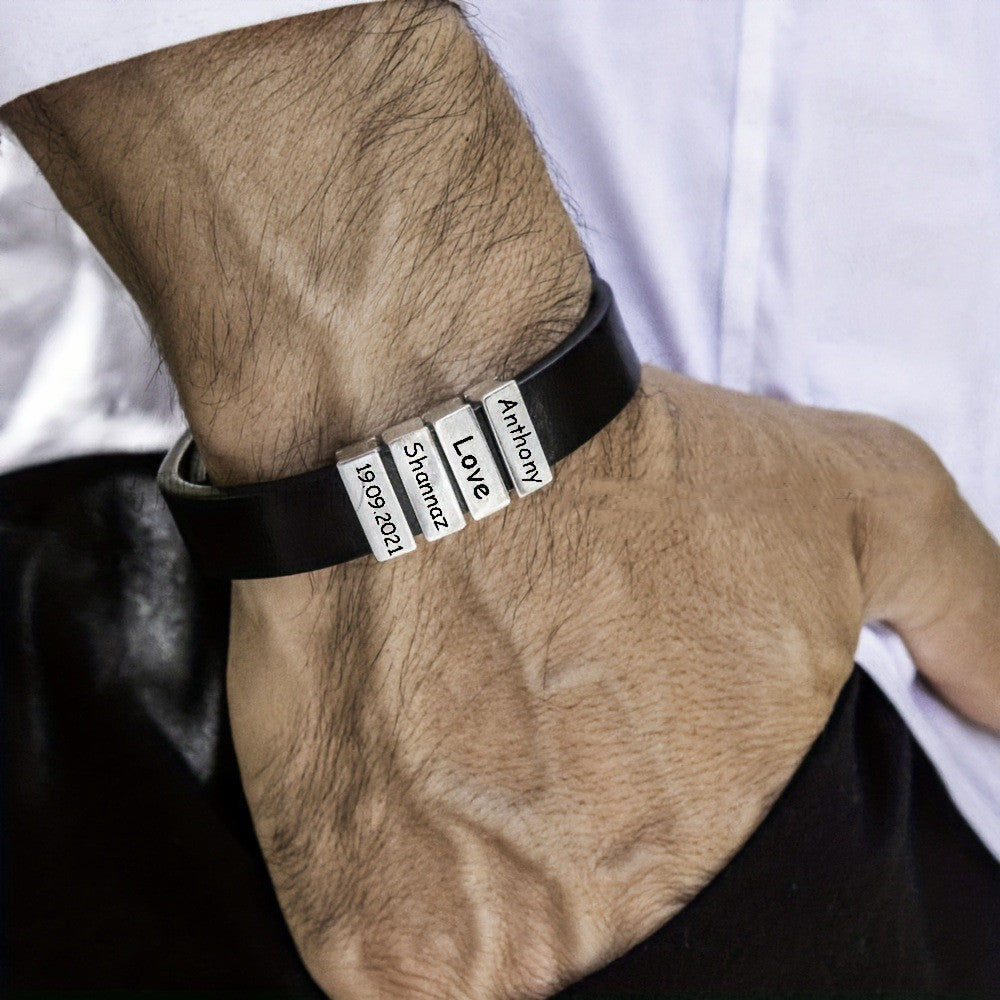 Men's Leather Personalized Name Bracelet