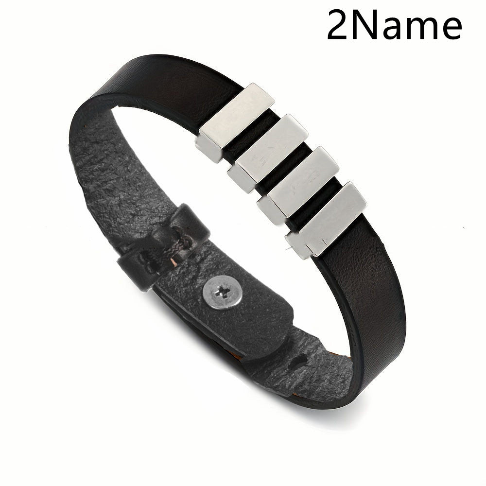 Men's Leather Personalized Name Bracelet
