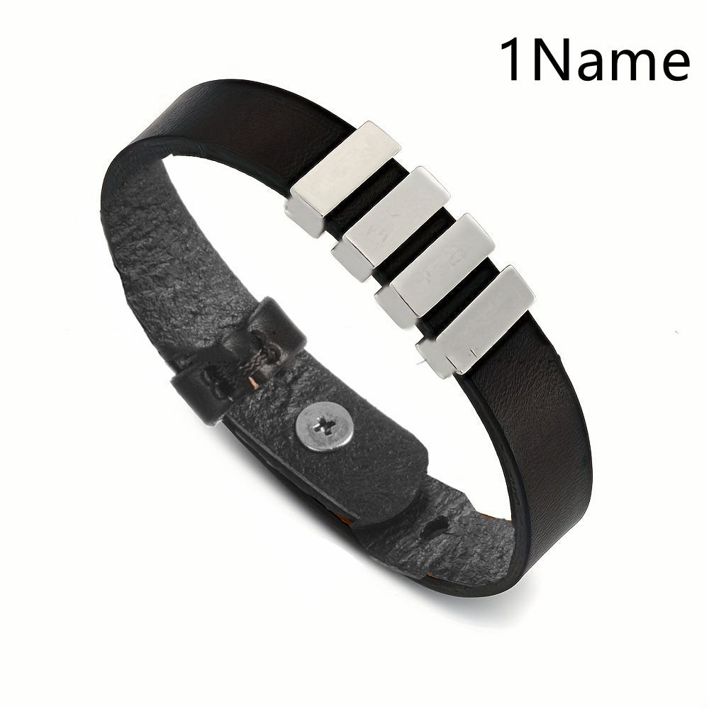 Men's Leather Personalized Name Bracelet