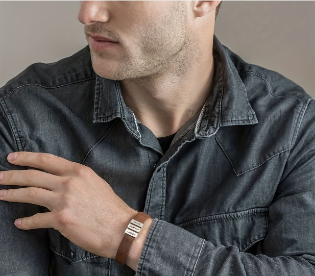 Men's Leather Personalized Name Bracelet